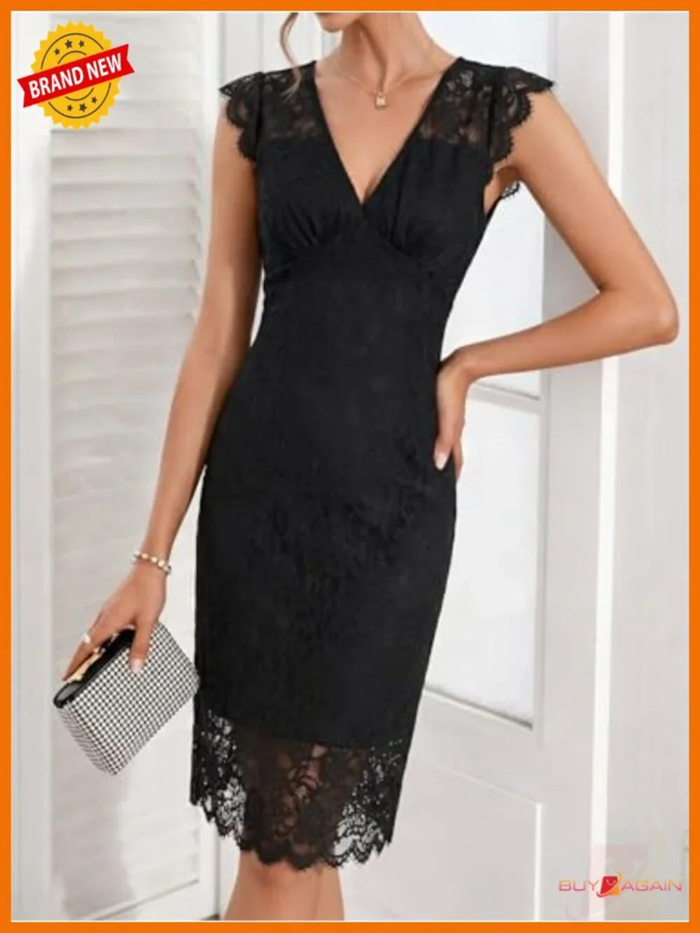 Lace Midi Dress Sleeveless Bodycon V-Neck Cocktail Party Formal